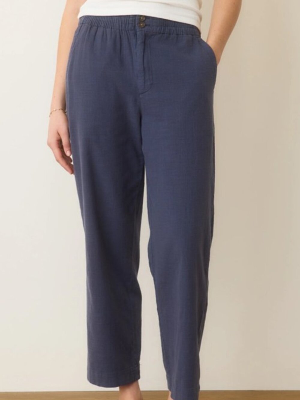 Marine Layer Blue Elle Relaxed Crop Elastic Waist Pants Large